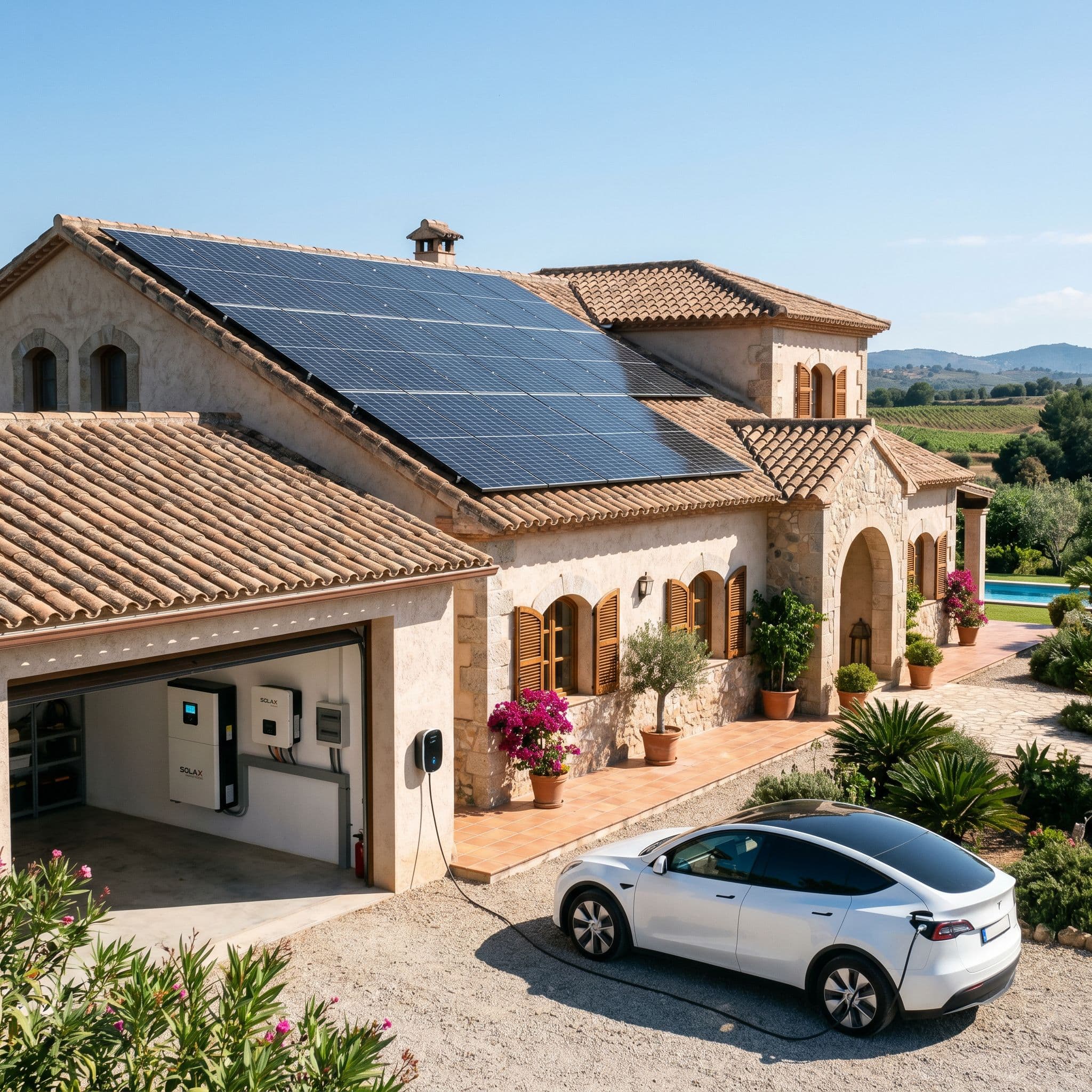 Chalet con instalación fotovoltaica de 10 kWp, batería de litio y cargador para vehículo eléctrico