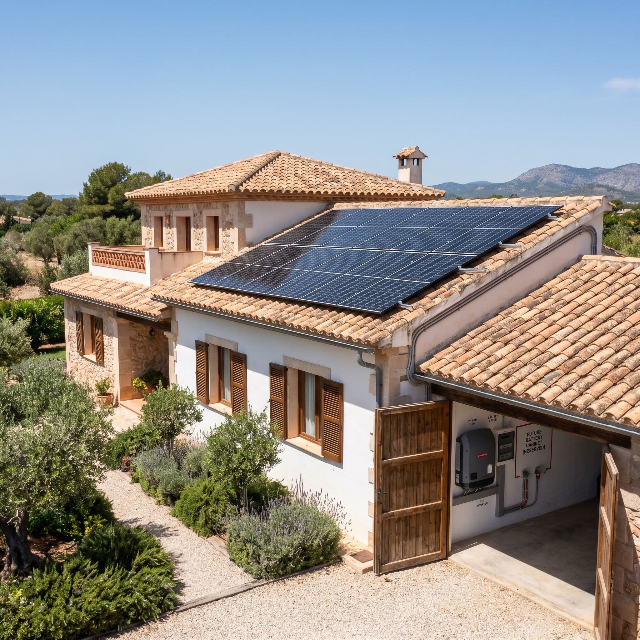 Chalet con instalación fotovoltaica de 5 kWp e inversor híbrido preparado para añadir batería en el futuro