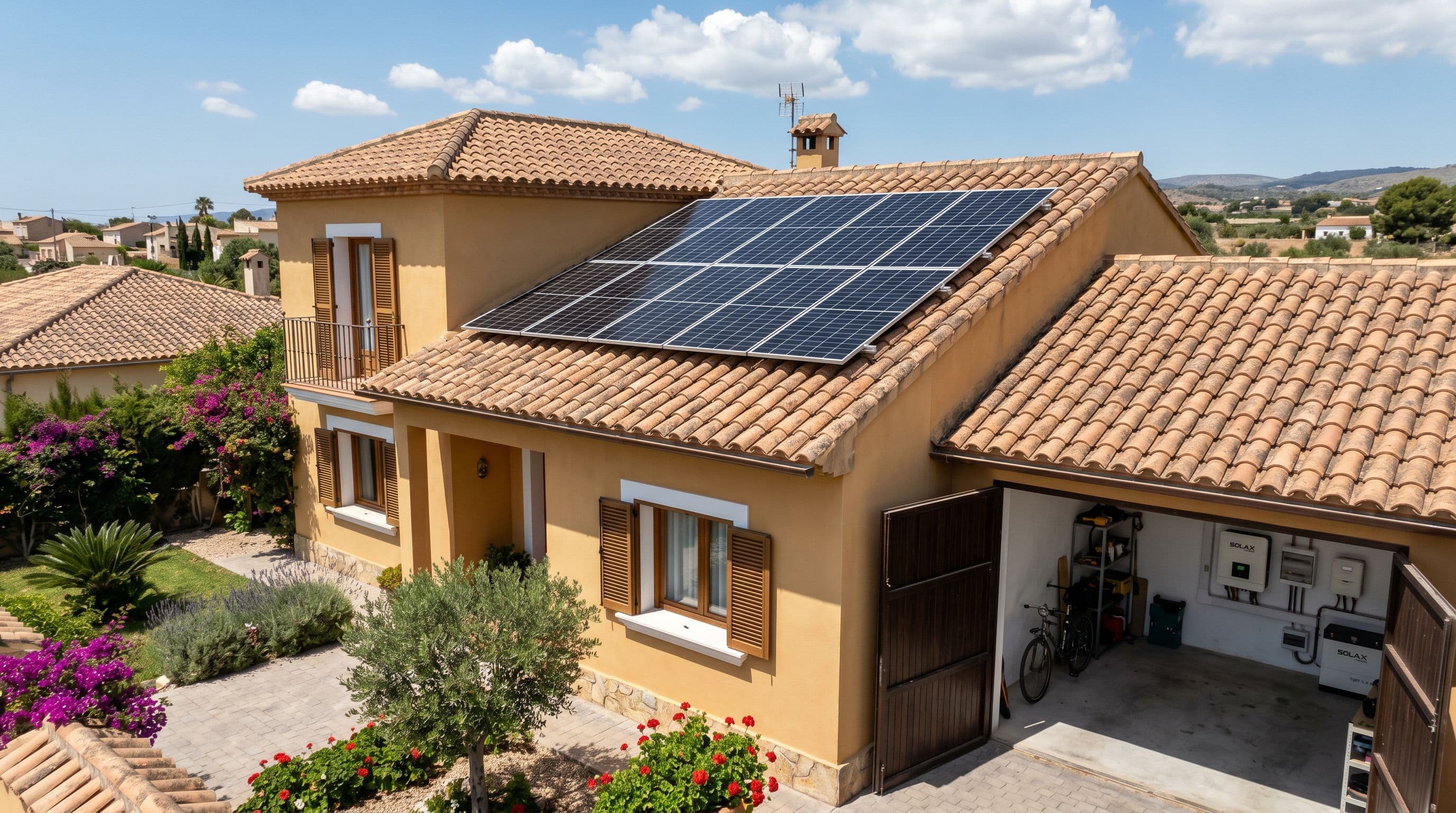 Instalación fotovoltaica de 5 kWp con 12 paneles monocristalinos sobre cubierta inclinada de teja en vivienda unifamiliar